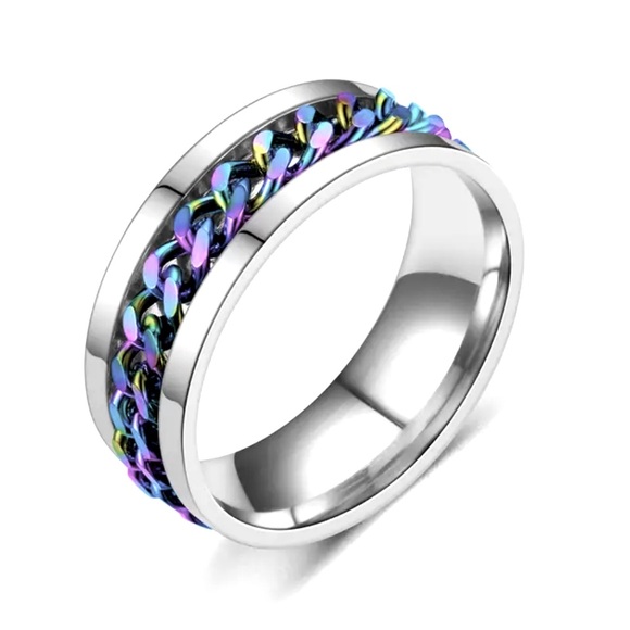 NWT Men's Stainless Steel Chain Spinner Ring - Picture 2 of 7